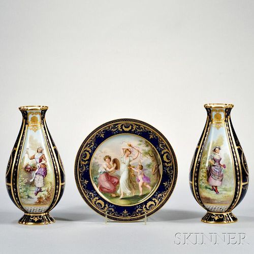 Royal Vienna Cabinet Plate and Pair of Vases