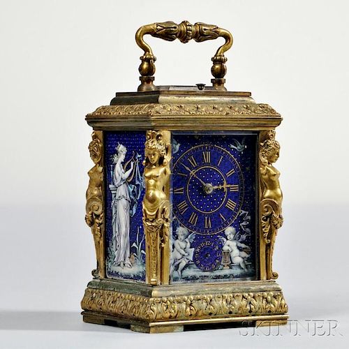 French Enamel Carriage Clock with Case