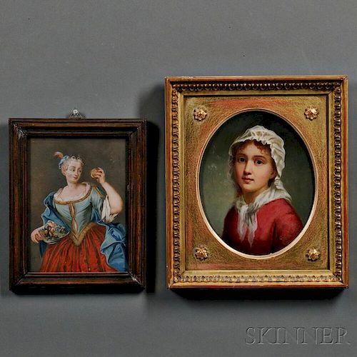 Two Framed Portraits of Women:    Woman with a Bowl of Fruit