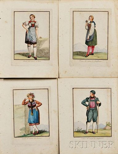 Bartolomeo Pinelli (Italian, 1781-1835)      Four Costume Studies from Swiss Cantons:  Schaffhausen (2), Lucerna
