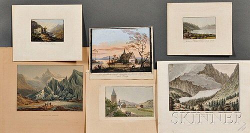 Continental School, 18th/19th Century, Six Works on Paper of European Landscapes, including five engravings and etchings by various art
