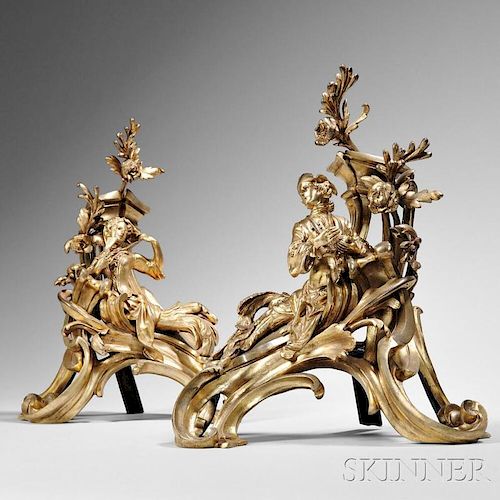 Pair of Gilt-bronze Figural Chenets