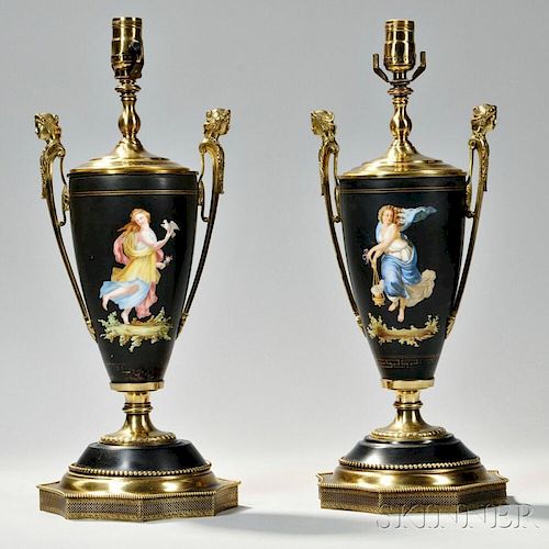 Pair of Empire-style Hand-painted Porcelain Vases