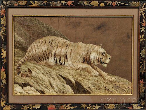 Framed Japanese Embroidery of a Tiger