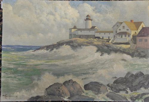 Chester Van Nortwick (1881-1944), oil on board, Easter Point Lighthouse, Marblehead...