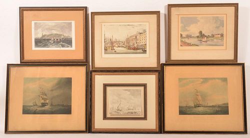 Six 19th Century Boat/Harbor Scene Prints.