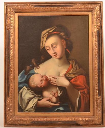 18th/19th C. European Mother & Child Painting.