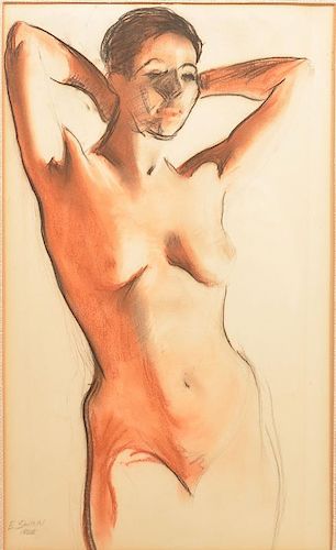 E. Shinn 1928 Watercolor Portrait of a Nude.