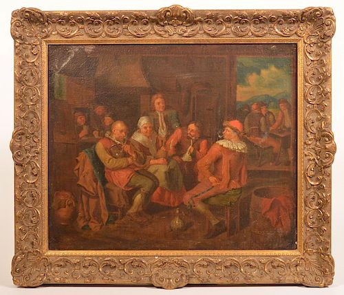 European 18th Century Painting of Tavern Scene.