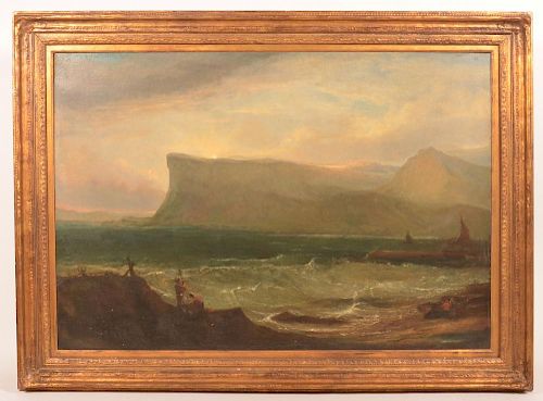 Large 19th Century Seascape Oil Painting.