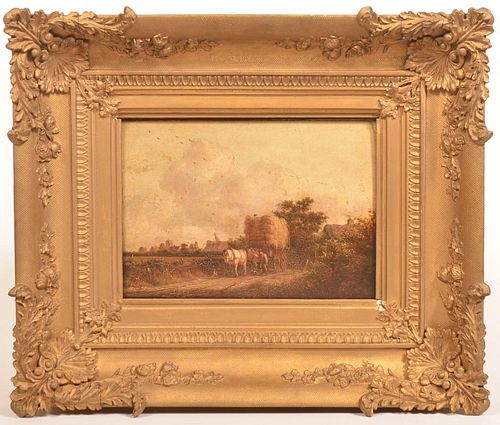 19th C. After the Harvest Oil on Board Painting.