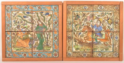 2 Oriental Framed Tile Scenes.