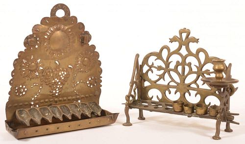 Two Various 19th Century Brass Menorahs.