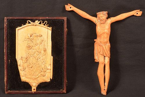 Two Religious Carved Ivory Items.