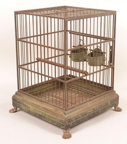 19th C. Tin and Metal Bird Cage with Paw Feet.