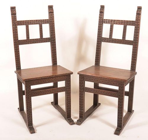 Pair of English Art and Crafts Oak Sidechairs.