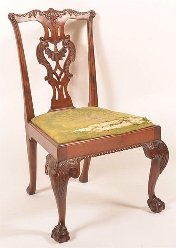 Chippendale Style Mahogany Carved Sidechair.