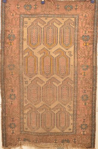 Geometric and Floral Pattern Oriental Area Rug.