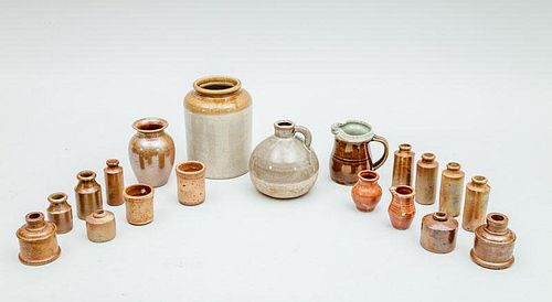 Miscellaneous Group of Nineteen Brown and Tan-Glazed Pottery Articles