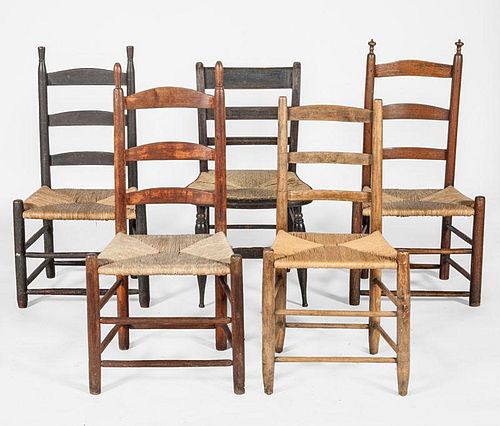 Five Assorted Ladder-Back Side Chairs