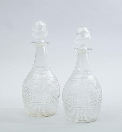 Two American Molded Glass Decanters and Stoppers