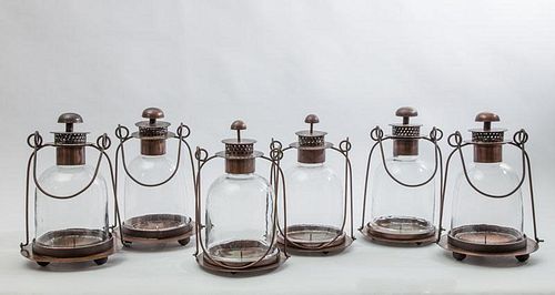 Set of Six Modern Indian Brushed Copper Lanterns