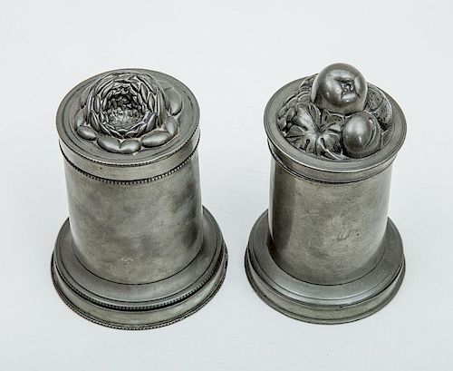 Two English Pewter "1 1/2 Pint" Molds and Covers with Removable Bases