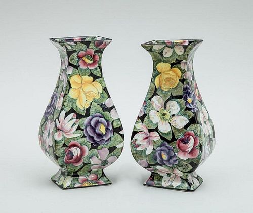 Pair of Floral-Decorated Ceramic Vases