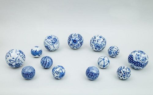 Twenty-Five Modern Blue and White Pottery Carpet Balls