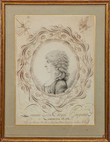 Jean Joseph Bernard (called Bernard de Paris) (1740-1809): Calligraphic Profile Portrait of Mme. Ginguené