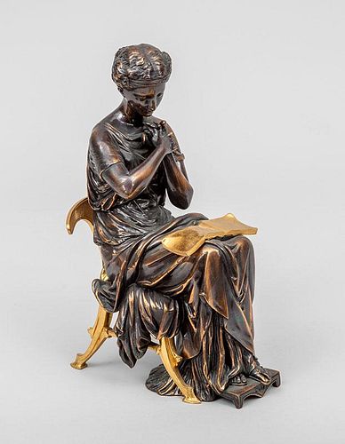 Continental Gilt-Metal and Copperized Figure of a Maiden Reading, After the Antique