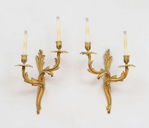 Pair of Louis XV Style Gilt-Bronze Two-Light Sconces