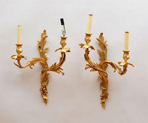 Pair of Louis XV Style Ormolu Two-Light Sconces