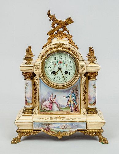 Louis XVI Style Gilt-Metal-Mounted Porcelain Mantel Clock