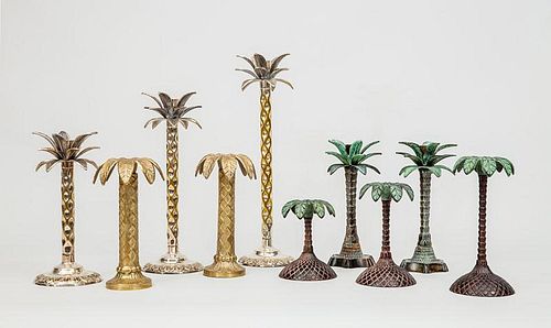 Group of Ten Decorative Palm Tree-Form Candlesticks