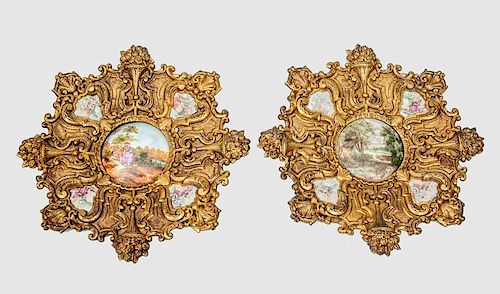 Pair of Régence Style Porcelain-Mounted Gilt-Metal Mounted Wall Plaques