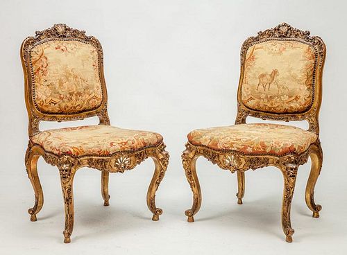 Pair of Louis XV Style Giltwood Side Chairs
