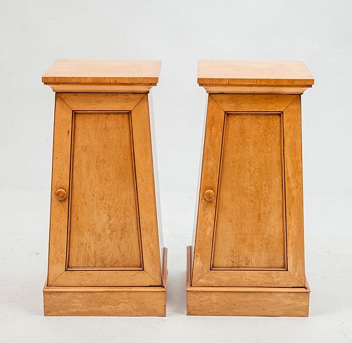 Pair of Swedish Neoclassical Style Bird's Eye Maple Pedestal Cabinets