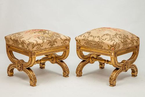 Pair of Empire Style Giltwood Tabourets