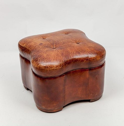 Art Deco Style Leather-Covered Ottoman