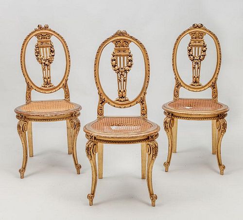 Six Piece Suite of Louis XV/XVI Style Carved Giltwood and Marble Parlor Furniture