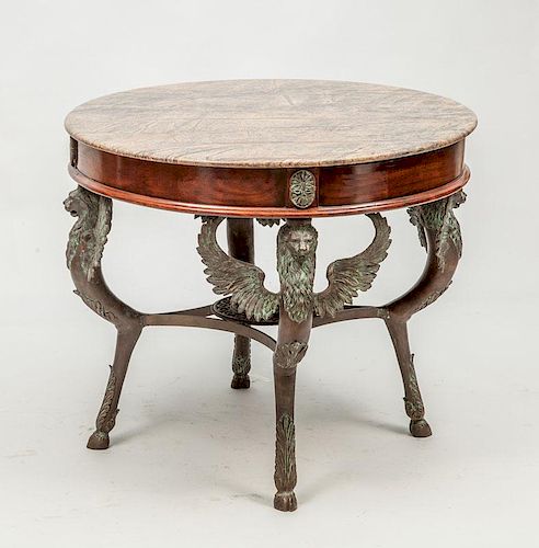 Empire Style Mahogany and Patinated Metal Center Table