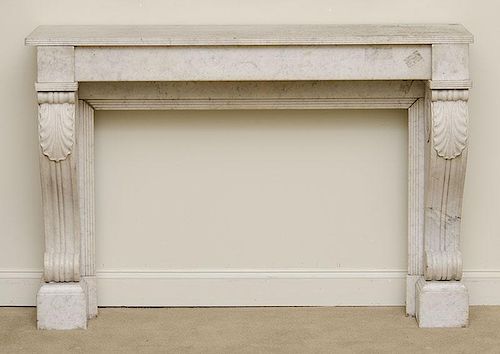 French Carved White Marble Fireplace Surround