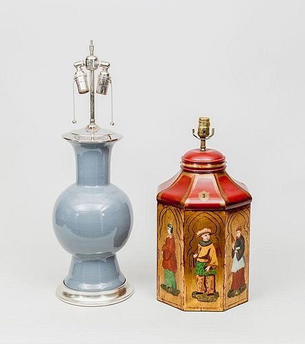 Tôle Peinte Tea Cannister Lamp and a Vase-Form Lamp