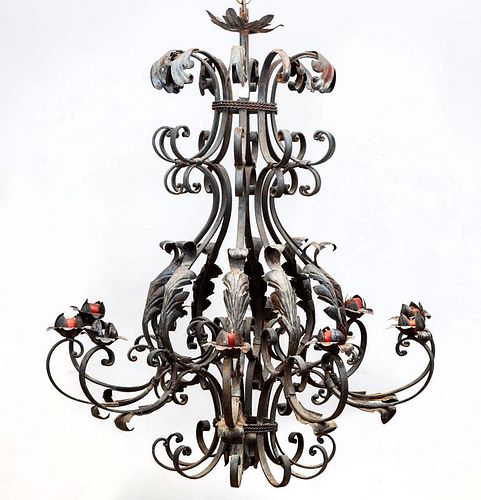 Rococo Style Wrought-Iron Ten-Light Chandelier