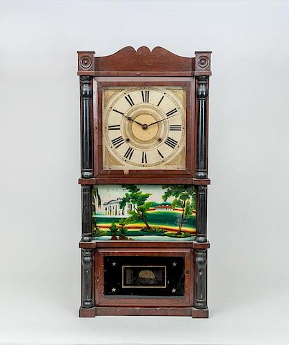 Late Federal Mahogany and Ebonized Wood Shelf Clock