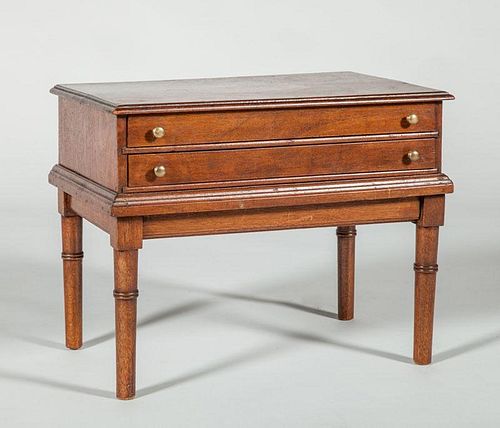 Diminutive English Mahogany Two-Drawer Chest on Stand
