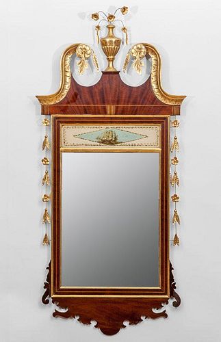 Federal Style Inlaid Mahogany and Parcel-Gilt Verre Églomisé Mirror
