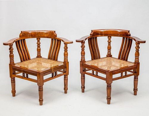 Pair of Anglo Indian Hardwood and Carved Corner Armchairs