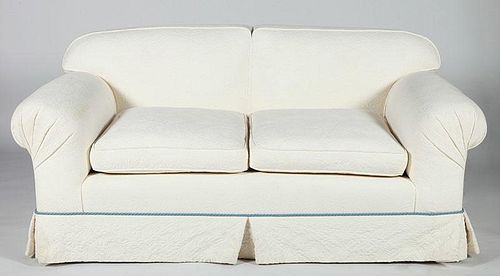White Matelassé Two-Seat Upholstered Sofa
